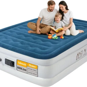14-Inch Queen Air Mattress with Built-in Pump, Portable Inflatable Bed for Guests
